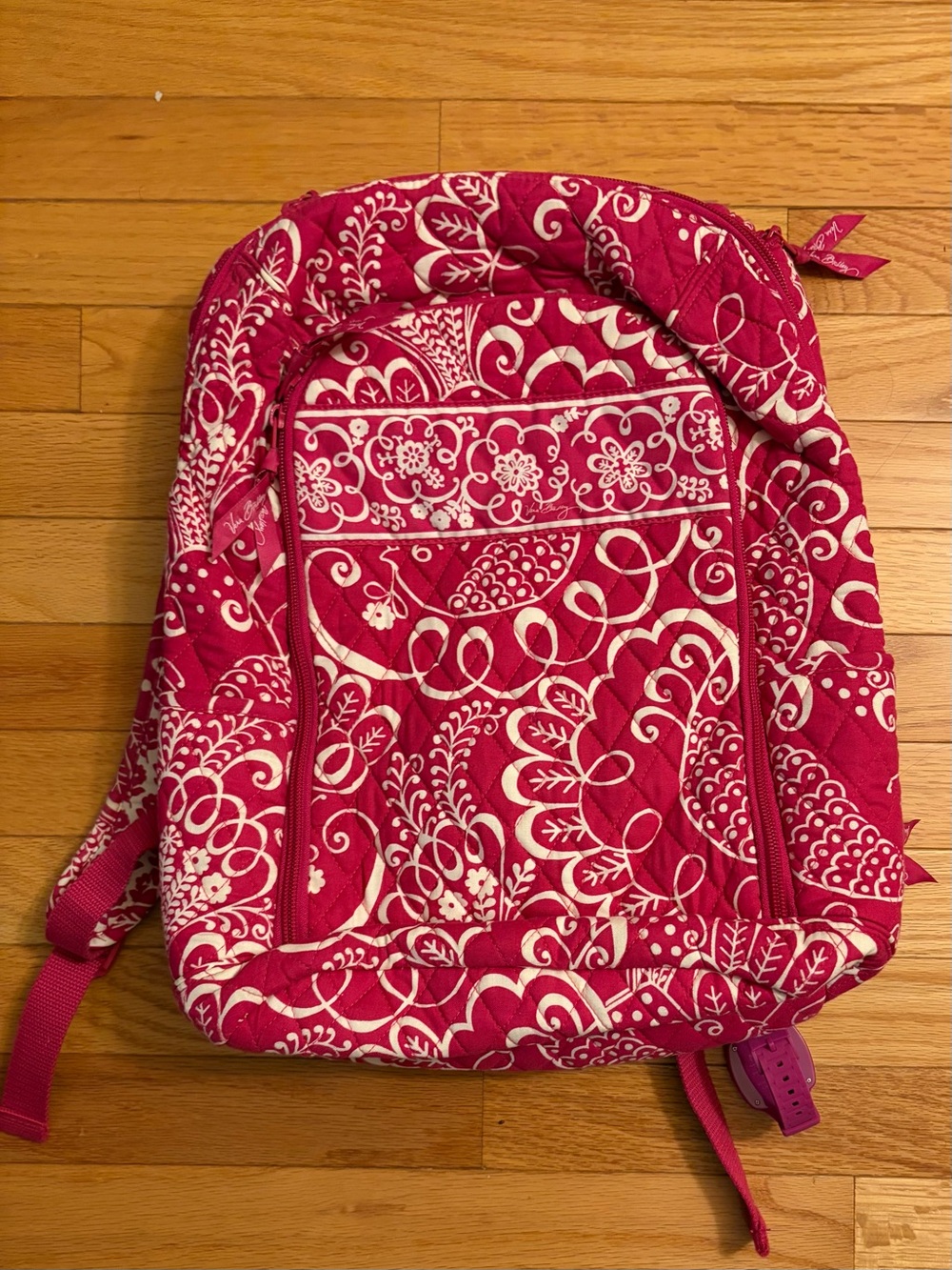 Quilted Floral Print Pink Backpack - Vera Bradley with storage for laptop